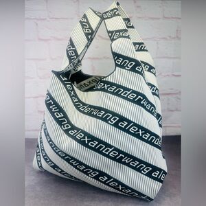 Alexander Wang Knit Jacquard Allover Diagonal Logo Tote Shopping Bag